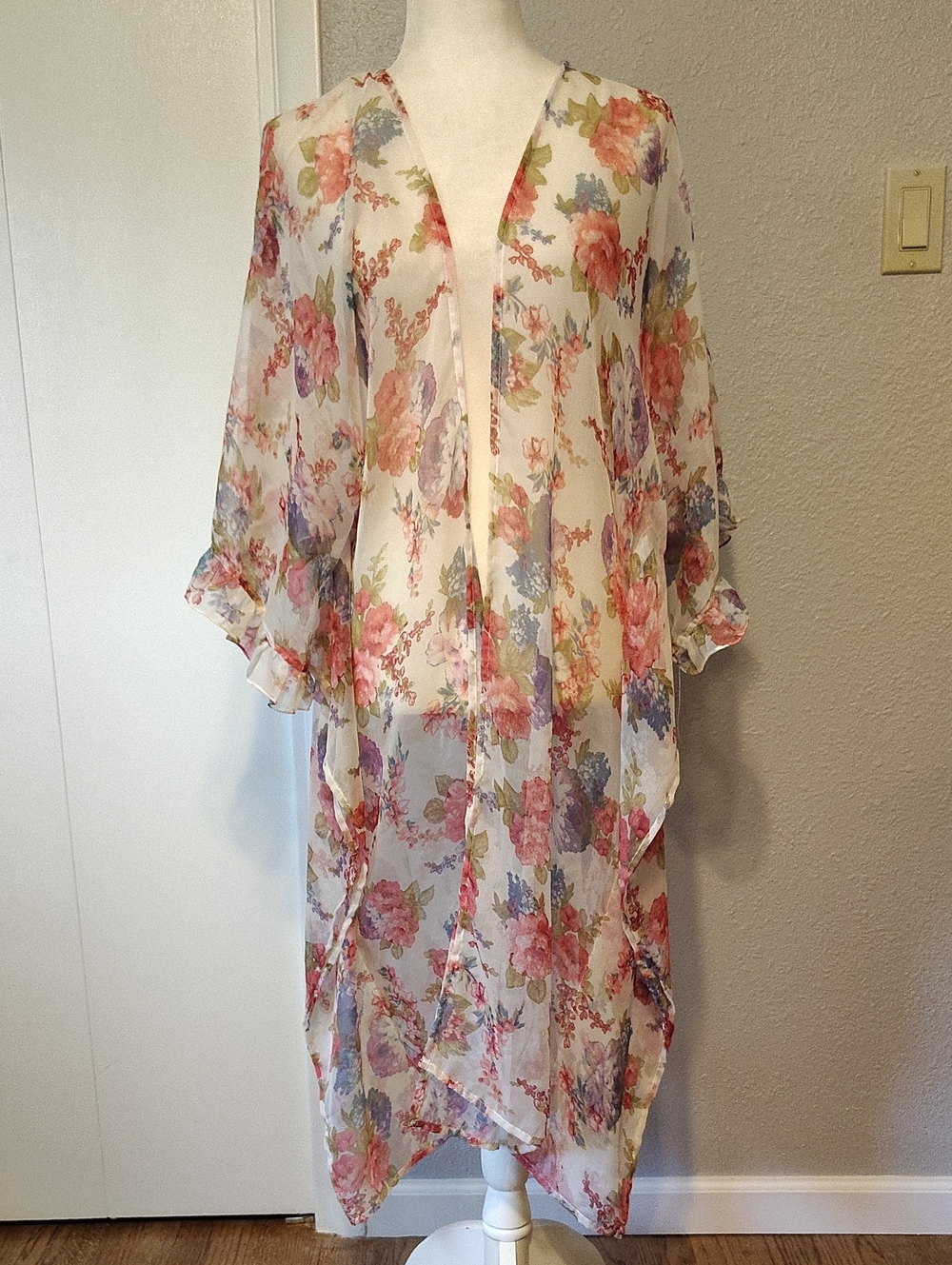 Betsey Johnson Sheer Floral Duster Kimono OSFM